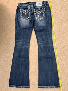 Miss Me Dark Blue Boot Cut Jeans with Embroidered Pockets